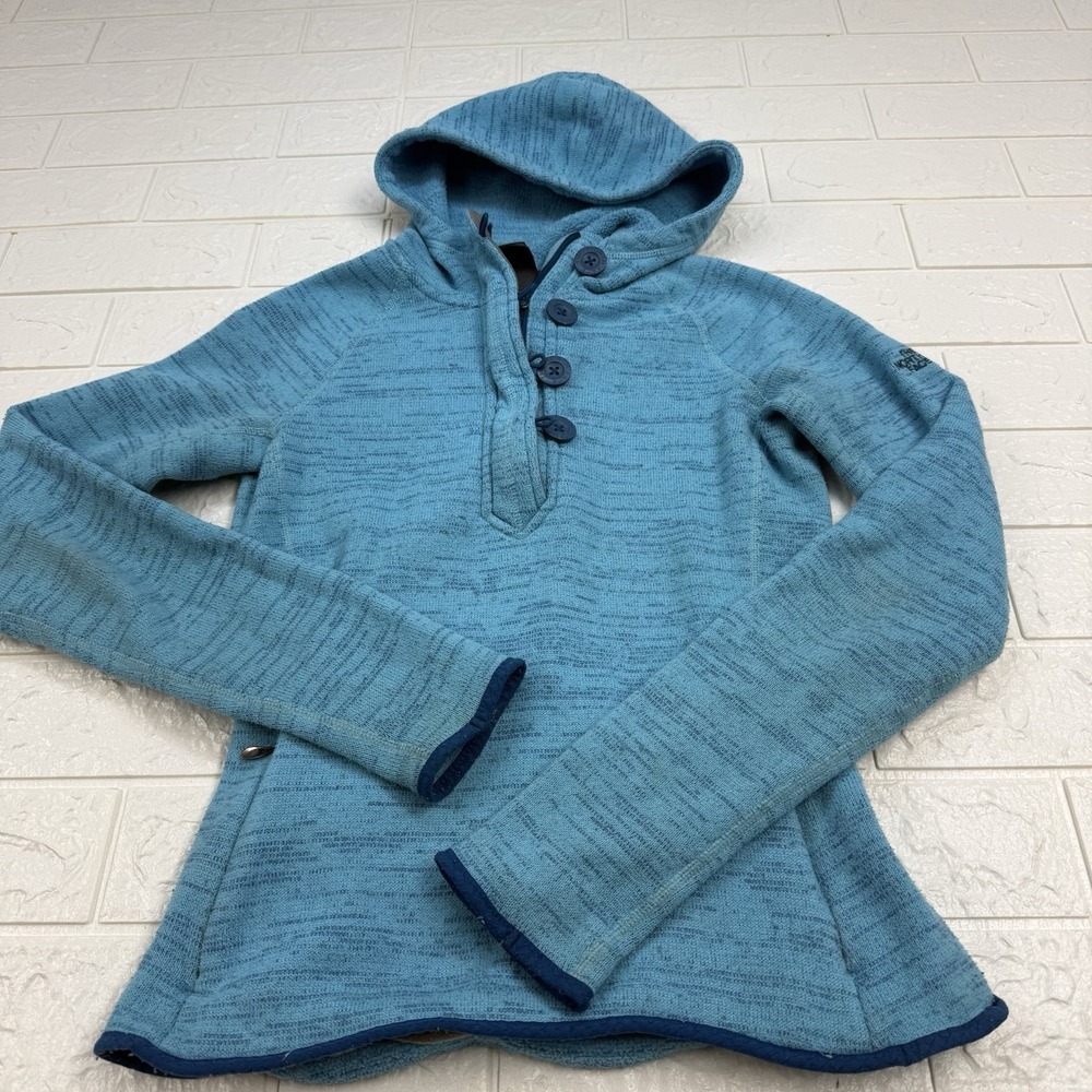 Women's The North Face 1/4 Button/Zip Hoodie Sweater Blue sz Medium